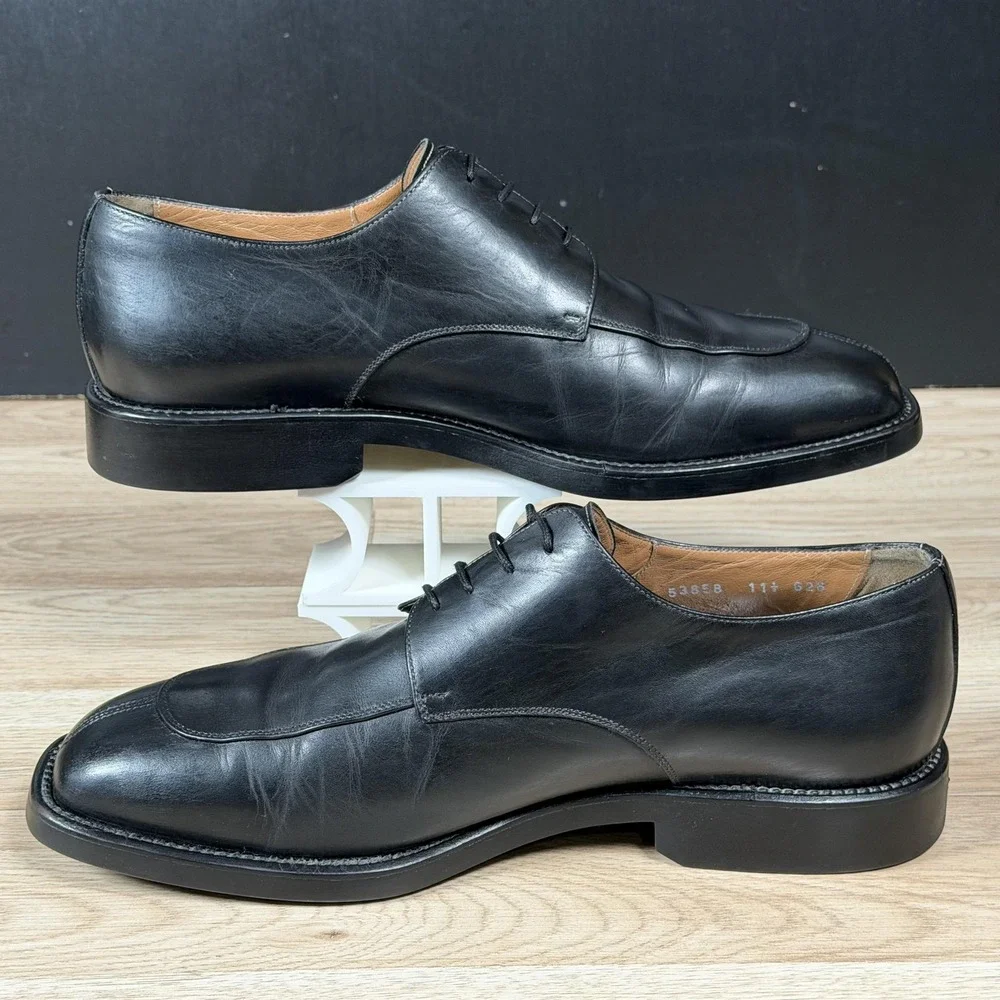 Toschi Calaveras Shoes Mens Size 11.5 Black Leather Derby Square Split Toe Italy